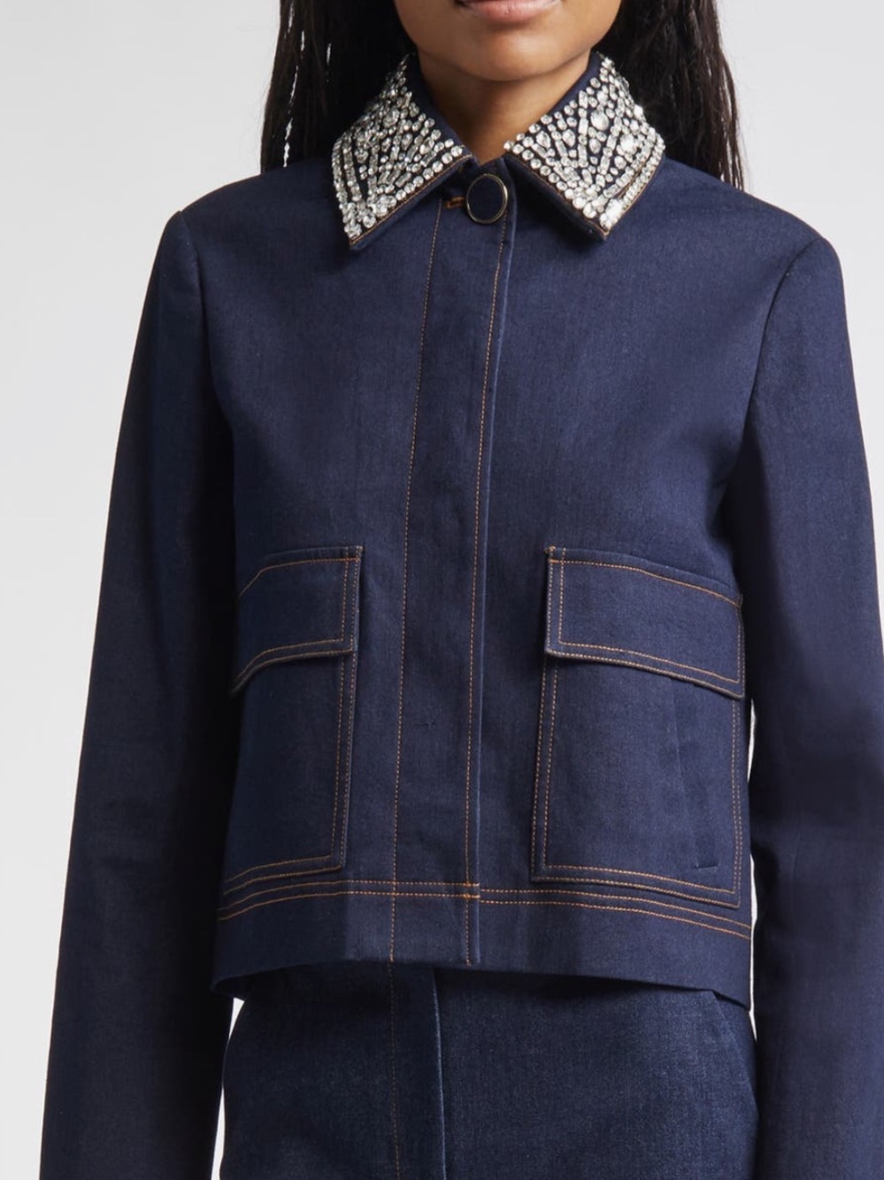 Veronica Beard Barrington Crystal Collar Denim Jacket Size 0